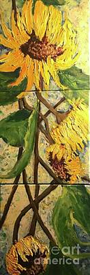Sunflowers Paintings - Autumn Blooms  by Sherry Harradence