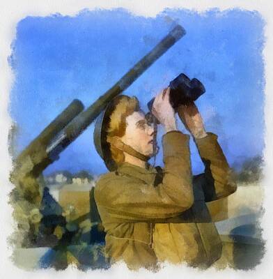 Mother And Child Paintings - Auxiliary Territorial Service Woman at An Anti-aircraft Gun Site 1942 by Esoterica Art Agency