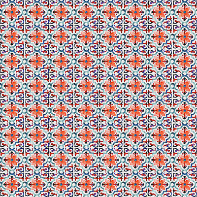 Floral Digital Art - Azulejo Floral Pattern - 30 by AM FineArtPrints
