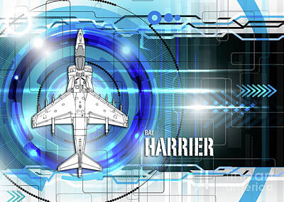 On Trend Light And Airy Rights Managed Images - BAe Harrier Blueprint Royalty-Free Image by Airpower Art