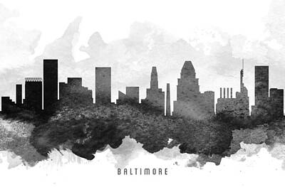 Skylines Paintings - Baltimore Cityscape 11 by Aged Pixel