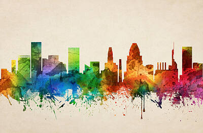 Skylines Paintings - Baltimore Maryland Skyline 05 by Aged Pixel