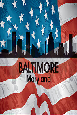 Abstract Skyline Digital Art Rights Managed Images - Baltimore MD American Flag Vertical Royalty-Free Image by Angelina Tamez