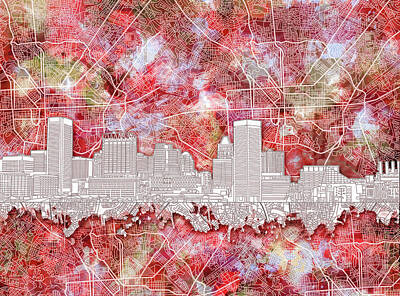 Abstract Skyline Paintings - Baltimore Skyline Watercolor 13 by Bekim M