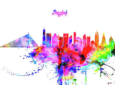 Abstract Skyline Mixed Media - Bangkok Colorful Skyline by Daniel Janda