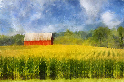 Watercolor Dogs - Barn and Cornfield by Frances Miller
