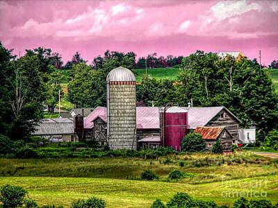 Roses Mixed Media - Barn and Silo with Infrared Touch of Pink Effect by Rose Santuci-Sofranko