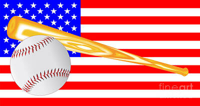 Baseball Royalty Free Images - Baseball and Bat Flag Royalty-Free Image by Bigalbaloo Stock