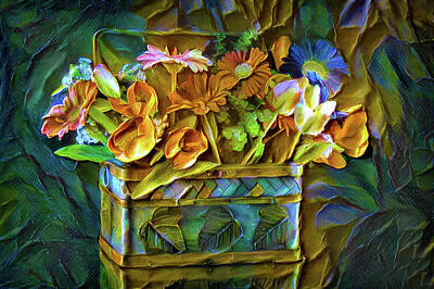 Impressionism Mixed Media - Basket of flowers by Lilia S