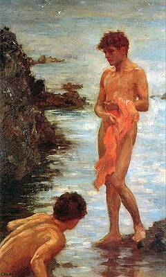 Impressionism Royalty-Free and Rights-Managed Images - Bathing Group of 1913 by Henry Scott Tuke