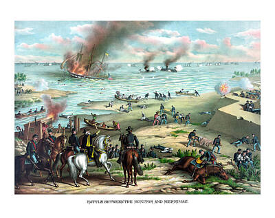 Landmarks Paintings - Battle Between The Monitor And Merrimack by War Is Hell Store