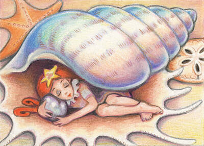 Fantasy Drawings - Beach Babys Treasure by Amy S Turner