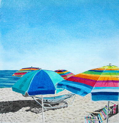 Best Sellers - Beach Drawings - Beach Umbrellas by Glenda Zuckerman