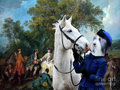 Lovely Lavender Royalty Free Images - Bearded Collie Art Canvas Print - Picnic after the Hunt Royalty-Free Image by Sandra Sij