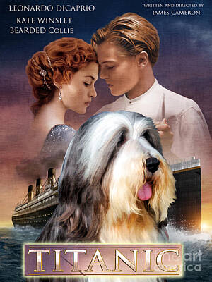 I Sea You - Bearded Collie Art Canvas Print - Titanic Movie Poster by Sandra Sij