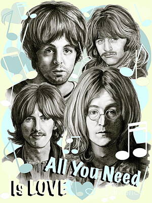 Musician Mixed Media - Beatles all you need is love by Gittas Art