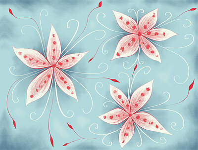 Abstract Flowers Royalty-Free and Rights-Managed Images - Beautiful Abstract White Red Flowers by Boriana Giormova