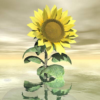 Sunflowers Digital Art - Beautiful yellow sunflower - 3D render by Elenarts - Elena Duvernay Digital Art