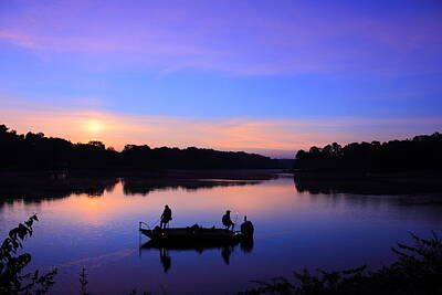 Tool Paintings - Lake Oconee GA Before The Dawn Bass Fishing Sunrise Reflections Landscape Art by Reid Callaway