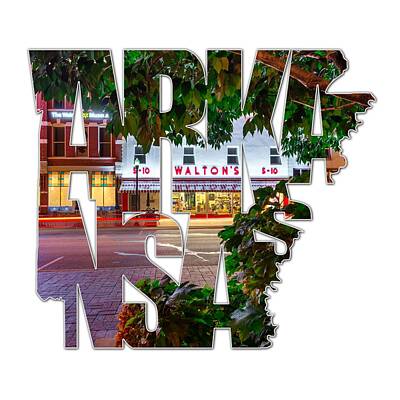 Ocean Diving - Bentonville Arkansas - State Shape Series - Typography - A Night on the Bentonville Square by Gregory Ballos