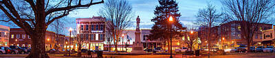 Mellow Yellow - Bentonville Square Fountain and Skyline Panoramic  by Gregory Ballos