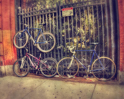 Stunning 1x - Bicycles on a Fence - Boston North End by Joann Vitali
