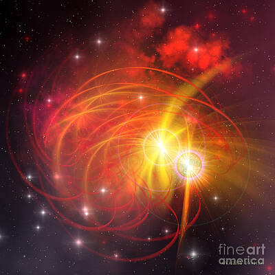 Science Fiction Paintings - Binary Star System by Corey Ford