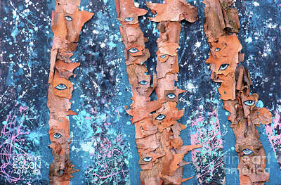 Landscapes Mixed Media - Birch Trees With Eyes by Genevieve Esson