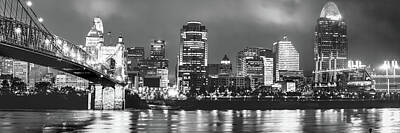 Baseball Royalty-Free and Rights-Managed Images - Black and White Cincinnati Skyline Panorama by Gregory Ballos