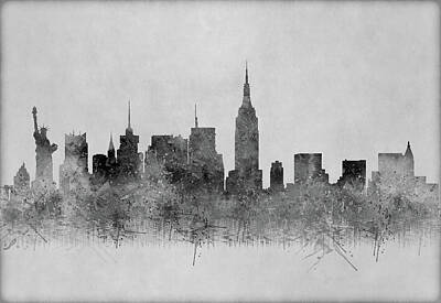 City Scenes Digital Art - Black and White New York Skylines Splashes and Reflections by Georgeta Blanaru