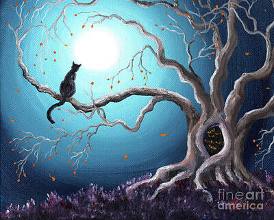 Laura Iverson Royalty-Free and Rights-Managed Images - Black Cat in a Haunted Tree by Laura Iverson