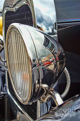 Studio Grafika Vintage Posters - Black Ford Hot Rod Headlight Reflections by Randy Harris