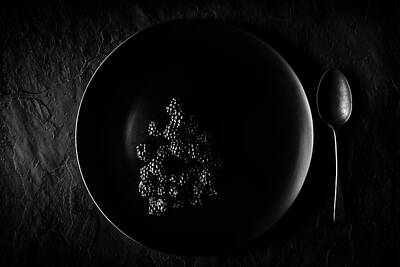 Food And Beverage Royalty-Free and Rights-Managed Images - Blackberries on black plate  by Johan Swanepoel