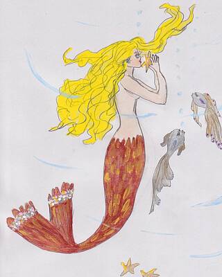 Curated Travel Chargers Royalty Free Images - Blond Mermaid Royalty-Free Image by Rosalie Scanlon