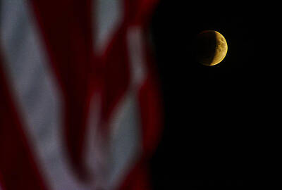 Modern Kitchen - Supermoon Bloodmoon 2015 And American Flag by Irwin Sterbakov