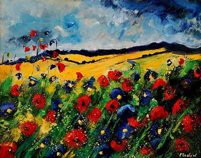 Shaken Or Stirred - Blue and red poppies 45 by Pol Ledent
