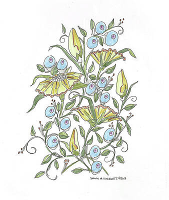Floral Drawings Rights Managed Images - Blue and Yellow Royalty-Free Image by Shawn Vincelette