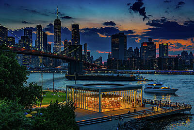 Skylines Rights Managed Images - Blue Hour At Brooklyn Bridge Park Royalty-Free Image by Chris Lord