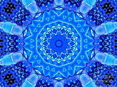Abstract Flowers Photos - Blue Hydrangea Flower Mandala Kaleidoscope Abstract by Rose Santuci-Sofranko