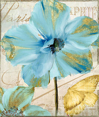 Mountain Paintings - Blue Mountan Poppy with Gold by Mindy Sommers
