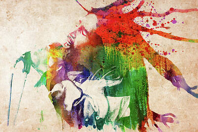 Musicians Digital Art - Bob Marley singing colorful portrait by Mihaela Pater