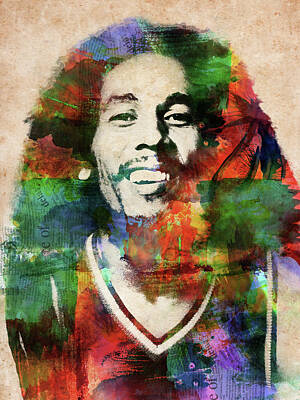 Musician Royalty-Free and Rights-Managed Images - Bob Marley watercolor portrait by Mihaela Pater