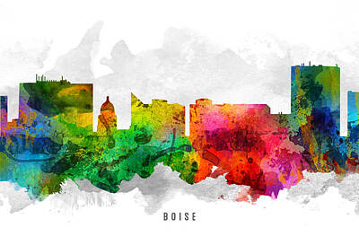 Skylines Paintings - Boise Idaho Cityscape 12 by Aged Pixel