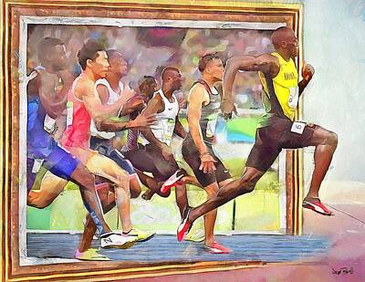 Athletes Paintings - Bolt Out by Wayne Pascall