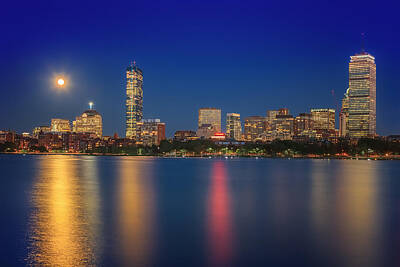 Bright White Botanicals - Boston Blue Moon Skyline by Sylvia J Zarco