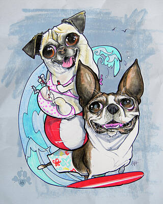 Modern Sophistication Beaches And Waves - Boston Terrier and Pug - Surfs Up by John LaFree