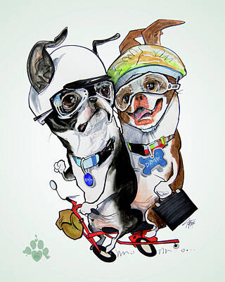 Portraits Drawings - Boston Terriers - Dumb and Dumber by John LaFree