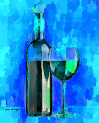 Recently Sold - Wine Digital Art Royalty Free Images - Bottle Of Wine Cyan - DA Royalty-Free Image by Leonardo Digenio