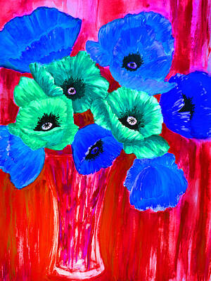 Landscapes Kadek Susanto - Bouquet of Blue and Aqua Poppies  by Lynne Albright