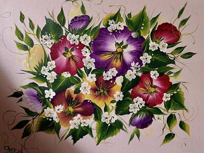 Animals Paintings - Bouquet of Pansies  by Cheryl Wolf